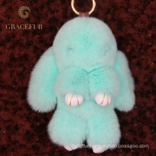 Quality assurance fluffy ball rex rabbit fur pom-pom keychain fur accessories